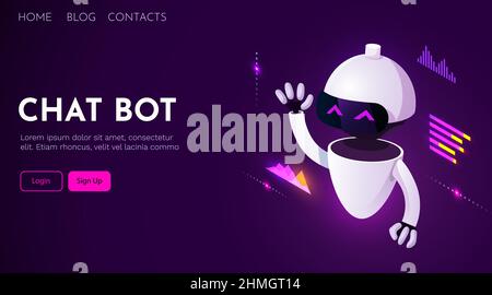 Page d'accueil du site Web avec robot. Chatbot ou ai concept. Android moderne. Modèle de bannière de chat bot. Conception de bannière Web. Illustration vectorielle Illustration de Vecteur