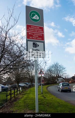 Panneaux Greater Manchester Clean Air zone, Chadderton, Oldham, Greater Manchester, Royaume-Uni. Banque D'Images