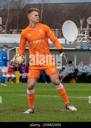 Dumbarton, Écosse. ROYAUME-UNI. 8th février 2022 : le match de la Ligue des jeunes de l'UEFA entre Rangers et Séville (u19s) au stade Dumbarton, en Écosse. Banque D'Images