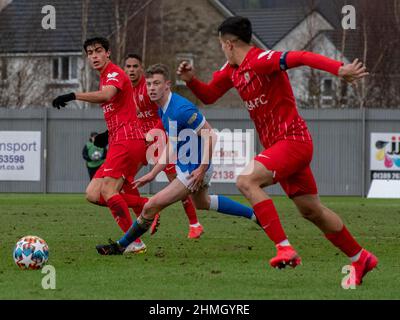 Dumbarton, Écosse. ROYAUME-UNI. 8th février 2022 : le match de la Ligue des jeunes de l'UEFA entre Rangers et Séville (u19s) au stade Dumbarton, en Écosse. Banque D'Images