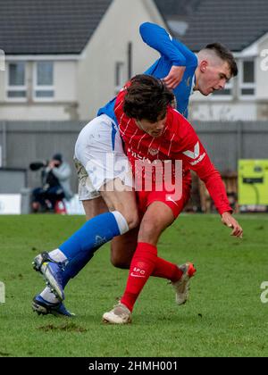 Dumbarton, Écosse. ROYAUME-UNI. 8th février 2022 : le match de la Ligue des jeunes de l'UEFA entre Rangers et Séville (u19s) au stade Dumbarton, en Écosse. Banque D'Images