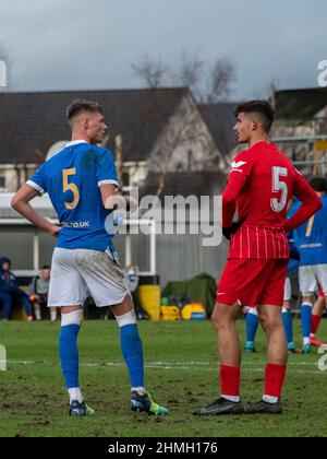 Dumbarton, Écosse. ROYAUME-UNI. 8th février 2022 : le match de la Ligue des jeunes de l'UEFA entre Rangers et Séville (u19s) au stade Dumbarton, en Écosse. Banque D'Images