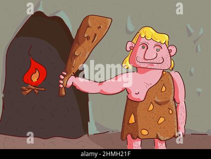 Caveman - drôle d'illustration numérique colorée Banque D'Images