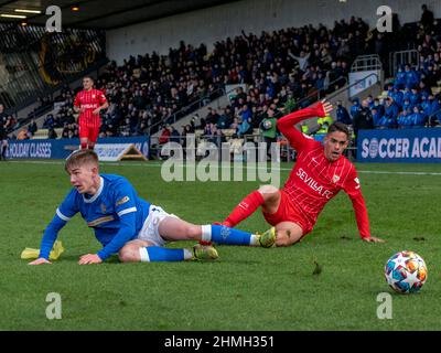 Dumbarton, Écosse. ROYAUME-UNI. 8th février 2022 : le match de la Ligue des jeunes de l'UEFA entre Rangers et Séville (u19s) au stade Dumbarton, en Écosse. Banque D'Images