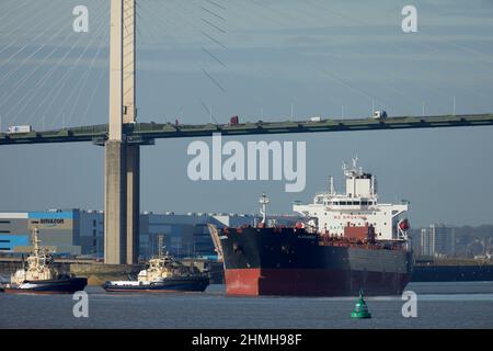 Le pétrolier Alexandros quittant les quais de Purfleet, Port de Londres. Banque D'Images