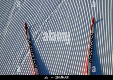 Ski de fond, piste, pistes de ski, détail, Allemagne du Sud, Haute-Bavière, neige, hiver, enneigé, Allemagne, Bavière, Werdenfels, Krün Banque D'Images