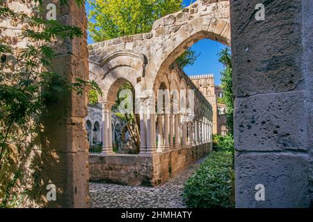 Cloître de l'église de San Giovanni degli Eremiti, Palerme, Sicile, Italie Banque D'Images