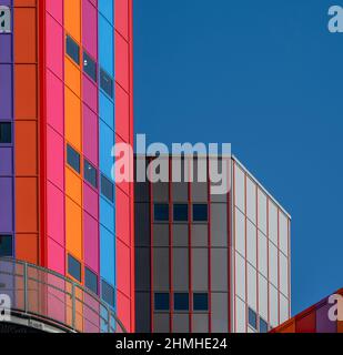 Bâtiments colorés, Université de Duisburg Essen, Campus Essen, ciel bleu Banque D'Images