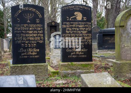 Allemagne, Saxe-Anhalt, Magdebourg, pierres tombales dans le cimetière juif. Banque D'Images