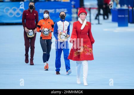 Pékin, Chine. 10th févr. 2022. BEIJING, CHINE - FÉVRIER 10 : Isabelle Weidemann du Canada, Irene Schouten des pays-Bas, Martina Sablikova de la République tchèque en compétition pour les 5000m femmes lors des Jeux Olympiques de Beijing 2022 au National Speed Oval Skating le 10 février 2022 à Beijing, Chine (photo de Douwe Bijlsma/Orange Pictures) NOCNSF crédit : Orange pics BV/Alay Live News Banque D'Images