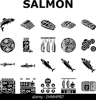 Saumon poisson délicieux fruits de mer Icons Set Vector Illustration de Vecteur