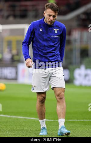 Ciro Immobile de SS Lazio se réchauffe lors du match de football de Coppa Italia 2021/22 entre AC Milan et SS Lazio au stade Giuseppe Meazza, Milan, Italie, le 09 février 2022 Banque D'Images