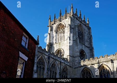 La tour de l'église St Mary à Beverley, dans le Yorkshire de l'est, en Angleterre Banque D'Images