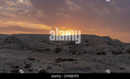 Magnifique Jebel Fuwairit Beach paysage avec des galets au Qatar. Banque D'Images