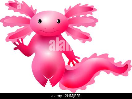 Joli axolotl de style dessin animé à la main. Salamandre. Un axolotl rose flottant avec un look enthousiaste et un sourire mignon. Illustration vectorielle kawaii d'un Illustration de Vecteur