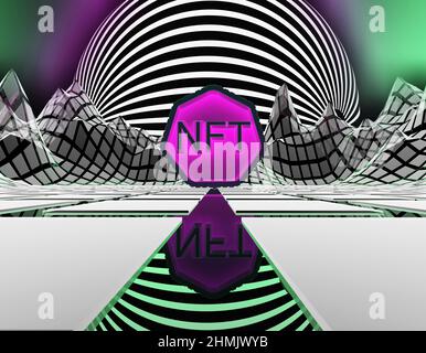 NFT non fongible jeton scrypto art sur fond abstrait coloré. Payez pour des objets de collection uniques dans les jeux ou l'article 3D rend les objets de collection NFT crypto-art Banque D'Images