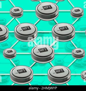 NFT non fongible jeton scrypto art sur fond abstrait coloré. Payez pour des objets de collection uniques dans les jeux ou l'article 3D rend les objets de collection NFT crypto-art Banque D'Images