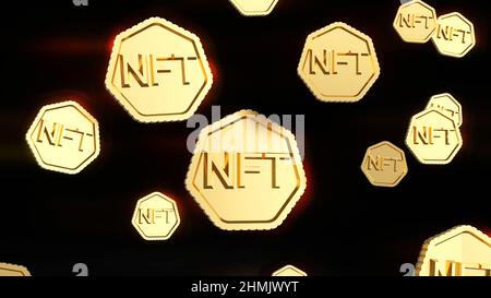NFT non fongible jeton scrypto art sur fond abstrait coloré. Payez pour des objets de collection uniques dans les jeux ou l'article 3D rend les objets de collection NFT crypto-art Banque D'Images