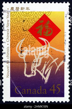 CANADA - VERS 1997 : timbre imprimé au Canada consacré à l'année de l'Ox, nouvel an chinois 1997, vers 1997 Banque D'Images