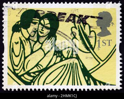 GRANDE-BRETAGNE - VERS 1995: Un timbre imprimé en Grande-Bretagne montre la décoration de tous les Poèmes d'Amour de Shakespeare, par Eric Gill, vers 1995 Banque D'Images