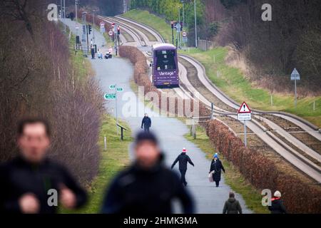 Section de bus guidée de Manchester de Leigh-Salford-Manchester bus Rapid Transit à Tyldesley Banque D'Images