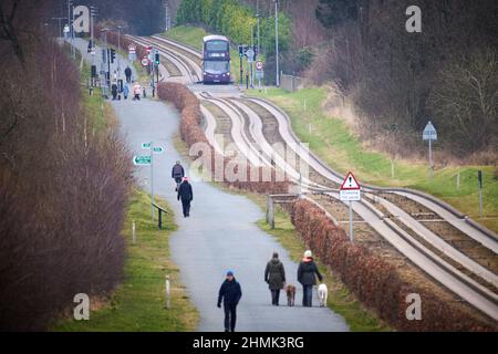 Section de bus guidée de Manchester de Leigh-Salford-Manchester bus Rapid Transit à Tyldesley Banque D'Images