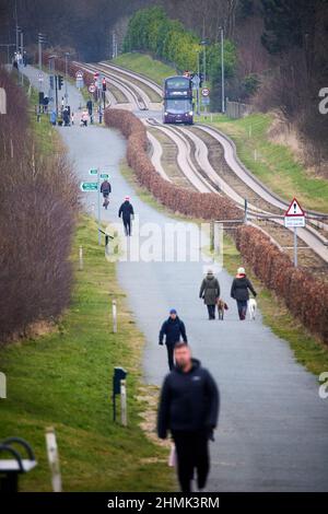 Section de bus guidée de Manchester de Leigh-Salford-Manchester bus Rapid Transit à Tyldesley Banque D'Images
