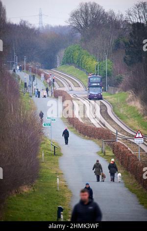 Section de bus guidée de Manchester de Leigh-Salford-Manchester bus Rapid Transit à Tyldesley Banque D'Images