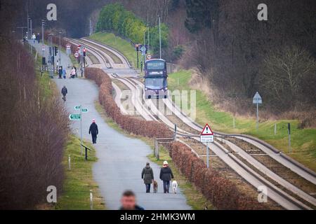 Section de bus guidée de Manchester de Leigh-Salford-Manchester bus Rapid Transit à Tyldesley Banque D'Images