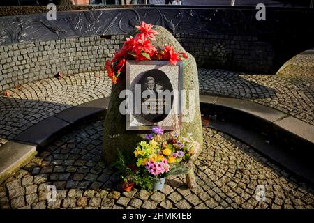 Warrington Memorial Bridge Street pour commémorer Johnathan ball, Tim Parry victimes des bombardements provisoires de l'Armée républicaine irlandaise (IRA) Banque D'Images