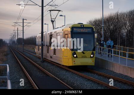 27/12/2016 Kingsway business park (entre Oldham et Rochdale) Manchester Metrolink tram 3105 sur la ligne de Rochdale Banque D'Images