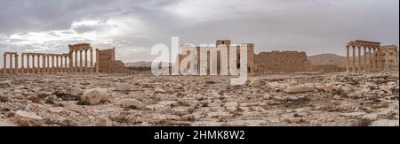 Panorama Palmyra colonnes et ville ancienne, détruite par l'EI, Syrie Banque D'Images
