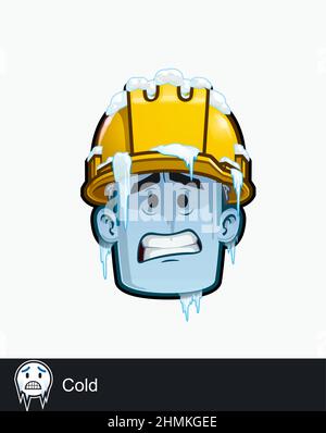 Icône d'un travailleur de la construction face avec froid - gel expression émotionnelle. Tous les éléments sont soigneusement présentés sur des couches et des groupes bien décrits. Illustration de Vecteur