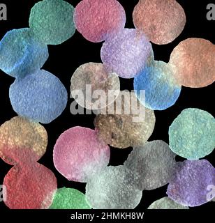 Motif puéril.Fête anniversaire célébration fond.Aquarelle fêtes confetti cercles dans le style de memphis, bulles sur noir.Design pour fonds d'écran, emballage, papier d'emballage. Banque D'Images