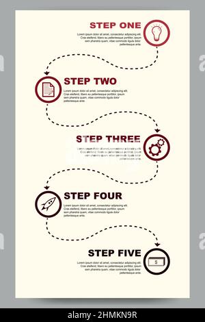 Modèle vertical SEO pour une bannière avec 5 options de diagramme de flux. Recherche sur le progrès et le développement des affaires Illustration de Vecteur