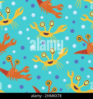 Joli motif sans couture avec crabes.imprimé crabots avec créatures marines joyeuses pour les enfants, textile de pépinière et décor. Illustration de Vecteur