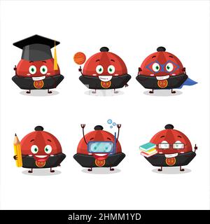 Élève d'école de Red chinese traditionnel Hat personnage de dessin animé avec diverses expressions. Illustration vectorielle Illustration de Vecteur