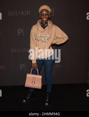 9 février 2022, Barker Hanger, Santa Monica, Californie: Angelica Ross assiste à la nouvelle série de Peacock ''bel-AIR' première partie et expérience de projection drive-in. (Credit image: © Billy Bennight/ZUMA Press Wire) Banque D'Images