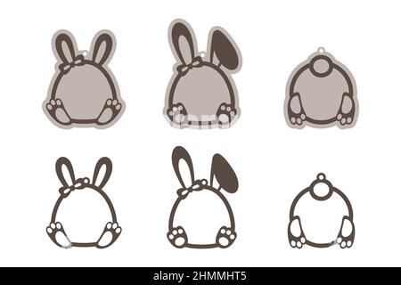 Adorables étiquettes de nom de panier de lapin de Pâques. Gabarit de découpe du bois au laser. Décoration en papier superposé. Imprimer, découper, coller. Chasse aux œufs pour enfants modèle la Illustration de Vecteur