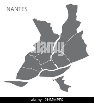 Plan de la ville de Nantes avec les quartiers gris illustration silhouette forme Illustration de Vecteur