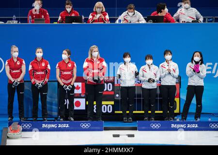 Vue générale le 11 février 2022 Curling olympique - le Canada contre le Japon session ronde des femmes 3 pendant les Jeux olympiques d'hiver de Beijing 2022 au Centre aquatique national de Beijing, en Chine. Crédit: Enrico Calderoni/AFLO SPORT/Alay Live News Banque D'Images