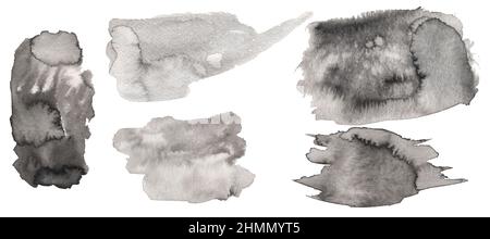 Aquarelle noir Backgrounds Clipart, illustration des traits de pinceau, taches noires, éclaboussures clip art, gouttes, Eléments de conception, jeu de splaters de peinture Banque D'Images