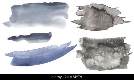 Aquarelle bleu Backgrounds Clipart, illustration des traits de pinceau, taches noires, éclaboussures clip art, gouttes, Eléments de conception, jeu de splaters de peinture Banque D'Images