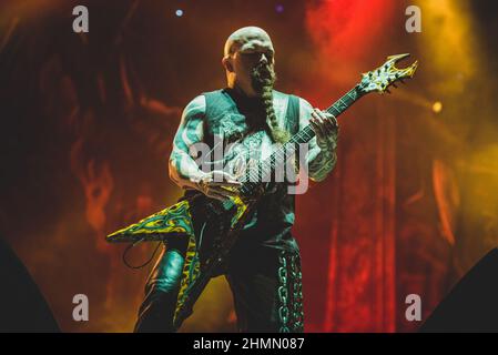 FRANCE, CLISSON, HELLFEST FESTIVAL 2017: Kerry King, guitariste du groupe américain de métal détritus Slayer, en direct sur scène pour le concert de clôture du Helffest Festival. Banque D'Images