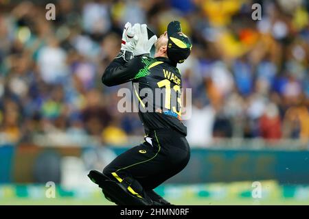 Sydney, Australie. 11th févr. 2022. Matthew Wade, de l'Australie, saisit Avishka Fernando, du Sri Lanka, du bowling de Pat Cummins, de l'Australie, lors du match international T20 entre l'Australie et le Sri Lanka au Sydney Cricket Ground, Sydney, Australie, le 11 février 2022. Photo de Peter Dovgan. Utilisation éditoriale uniquement, licence requise pour une utilisation commerciale. Aucune utilisation dans les Paris, les jeux ou les publications d'un seul club/ligue/joueur. Crédit: UK Sports pics Ltd/Alay Live News crédit: UK Sports pics Ltd/Alay Live News Banque D'Images