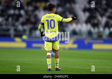 Turin, Italie. 10th févr. 2022. Paulo Dybala de Juventus FC gestes pendant le match de Coppa Italia entre Juventus FC et US Sassuolo au stade Allianz le 10 février 2022 à Turin, Italie. Credit: Marco Canoniero / Alamy Live News Banque D'Images