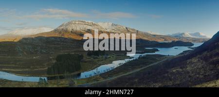 Panorama des montagnes de Sutherland en hiver, Highland Ecosse Banque D'Images