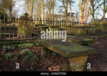 Musée et cimetière de Haworth Parsonage en hiver, West Yorkshire Banque D'Images