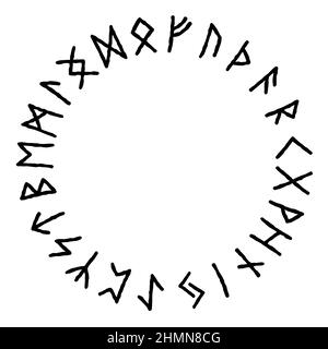 Ensemble vectoriel de l'ancienne Norse runes Elder Futhark. 24 runes en cercle. Symboles mystiques, ésotériques, occultes, magiques. Style viking, modèle de conception Illustration de Vecteur