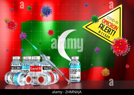 Covid-19 Omicron B.1.1.529 alerte variante, programme de vaccination aux Maldives - 3D illustration Banque D'Images